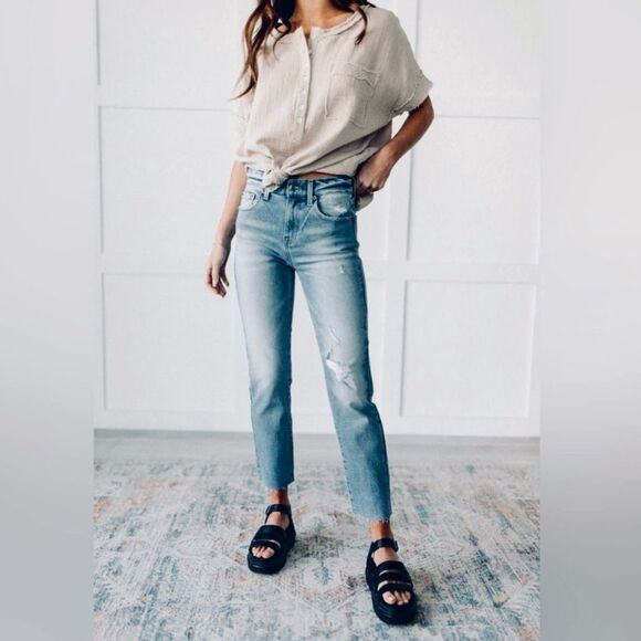 pistola Denim - Pistola Monroe High Rise Slim Straight Cigarette Raw Hem in Dolores Park Wash 26